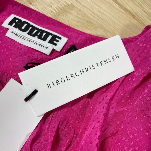 Rotate Birger Christensen NWT Tracy Peplum Top Size 4 Barbie Pink Ruched V-Neck - Picture 15 of 16